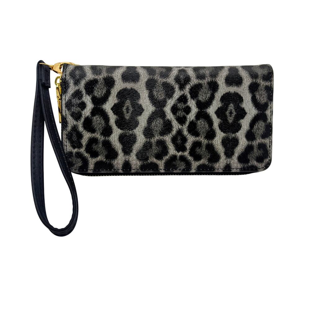 Chic Leopard Faux Leather Zip-Around Wallet Wristlet